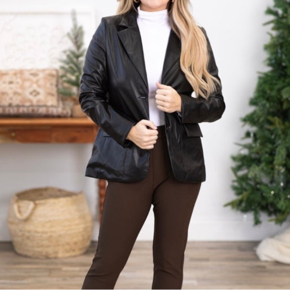 Black faux leather blazer nwt size medium